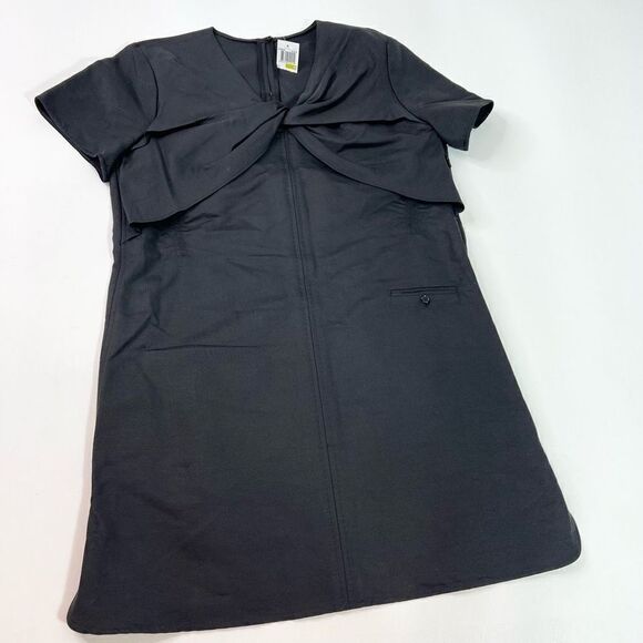 Carven Mini Dress Womens 12 Black Twist Neckline Cotton Blend Short Sleeve - Picture 1 of 15